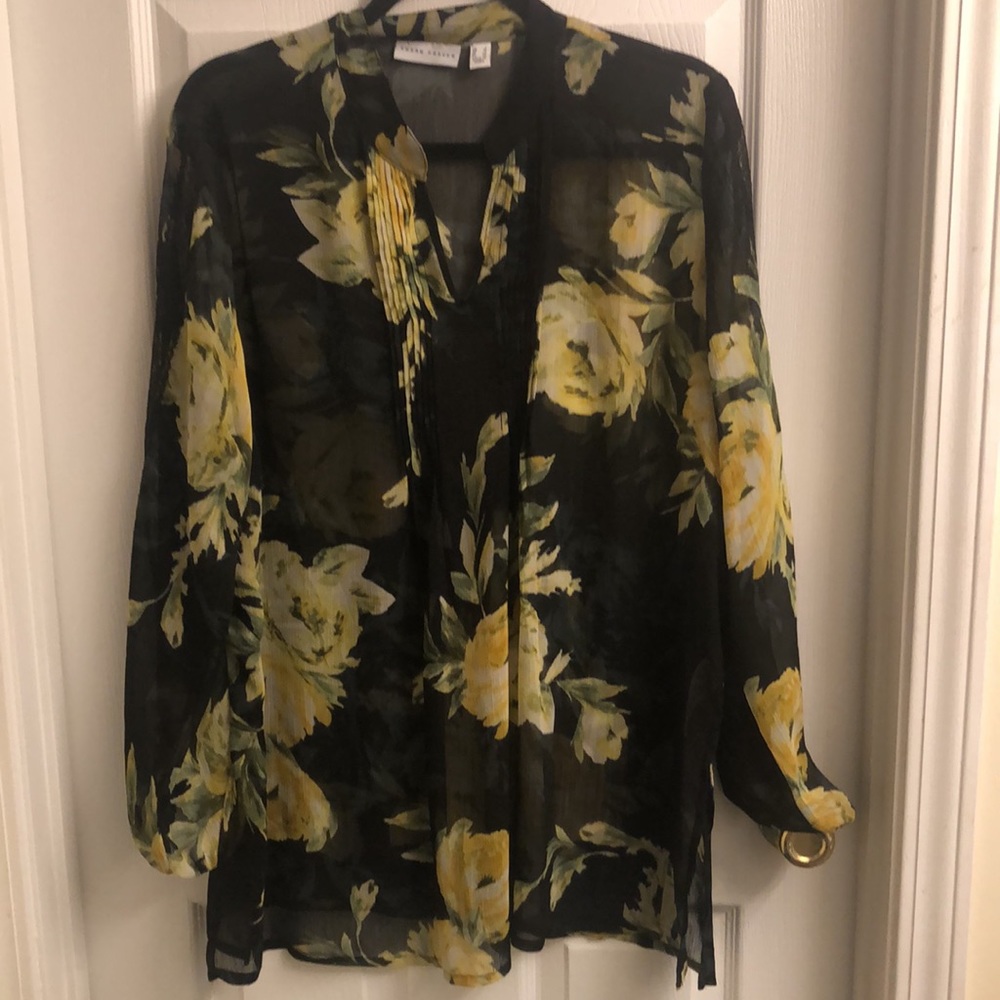 Susan Graver Printed Sheer Chiffon Tunic Lg.